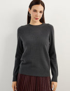 Women's luxe cashmere crew neck sweater in dark grey