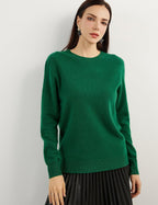 Women's luxe cashmere crew neck sweater in green