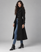 Long faux suede a-line coat with notch lapel